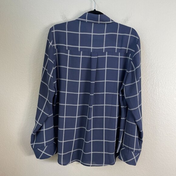 Express Womens Large Blue White Plaid Button Up Roll Tab Sleeve Shirt Blouse - Picture 7 of 8